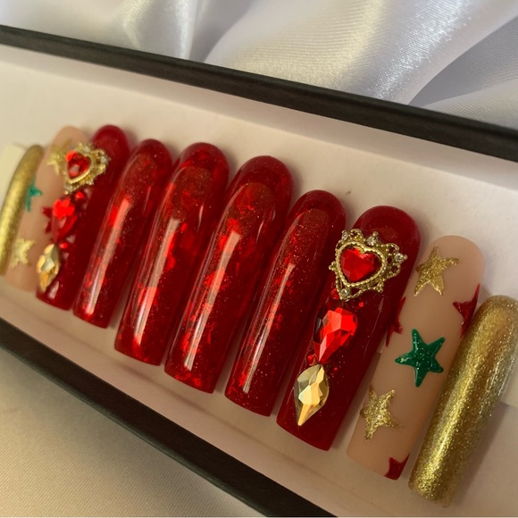 3XL Pop Star Red 3D Bling Nails - Picture 4 of 7